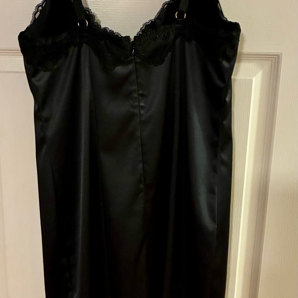 Victoria's Secret Black Satin Chemise with Lace